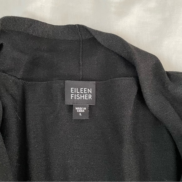 Eileen Fisher LARGE Black Open Front Long Cardigan Women's silk blend - Picture 2 of 5